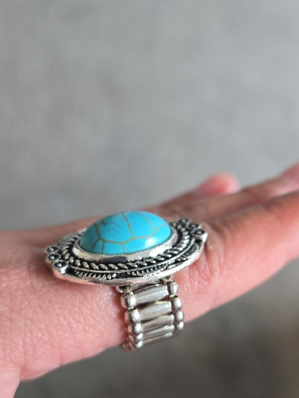 Turquoise Stone Silver-Tone Boho Ring - Women Jewelry - Picture 3 of 3
